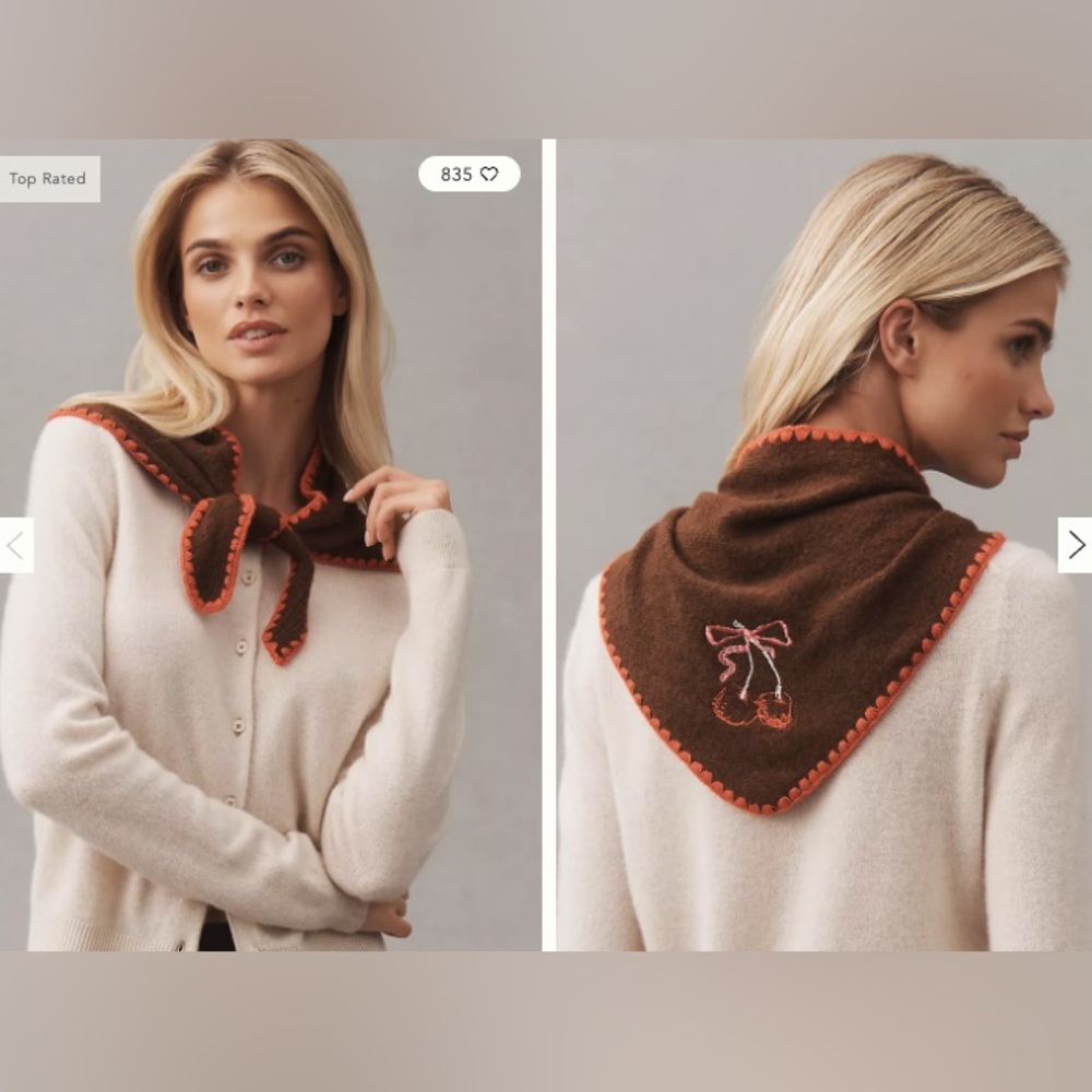 By Anthropologie Cherry 🍒 Icon Embroidered Triangle Scarf